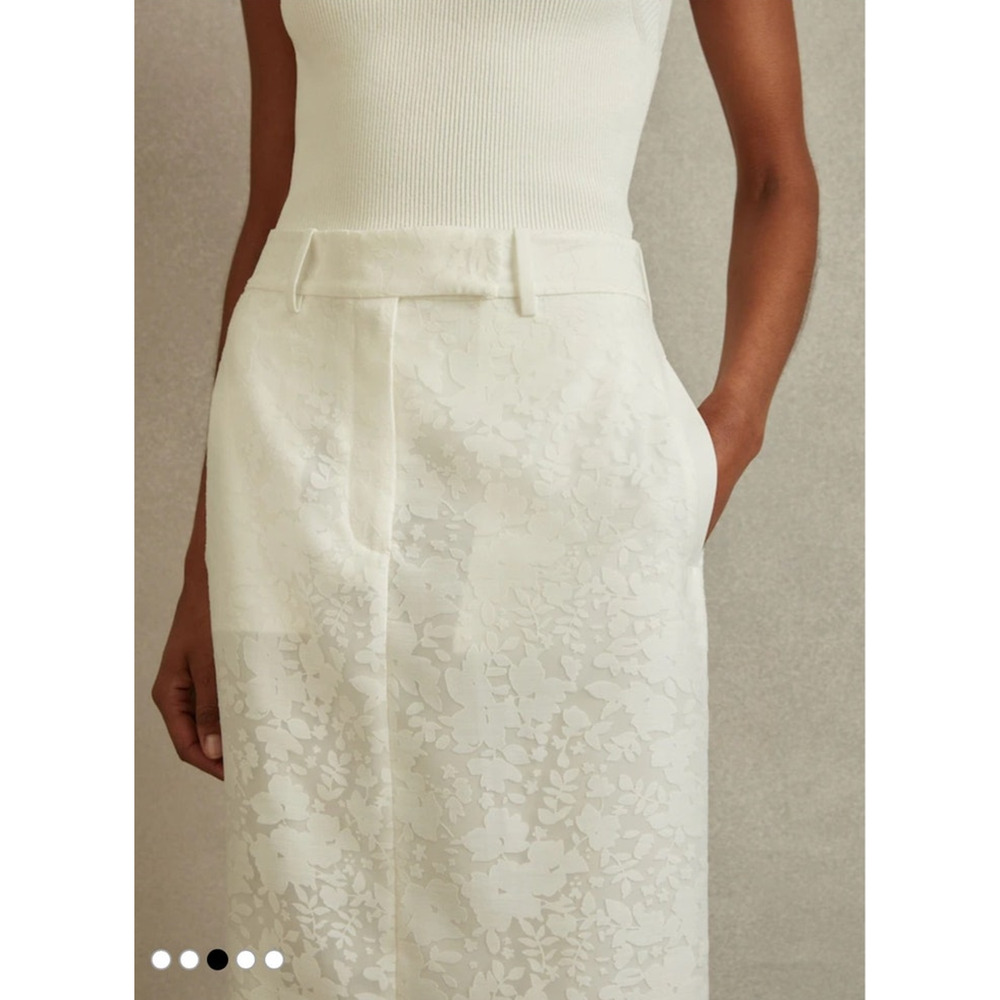 REISS Denva Burnout Skirt in Ivory - Picture 3 of 13